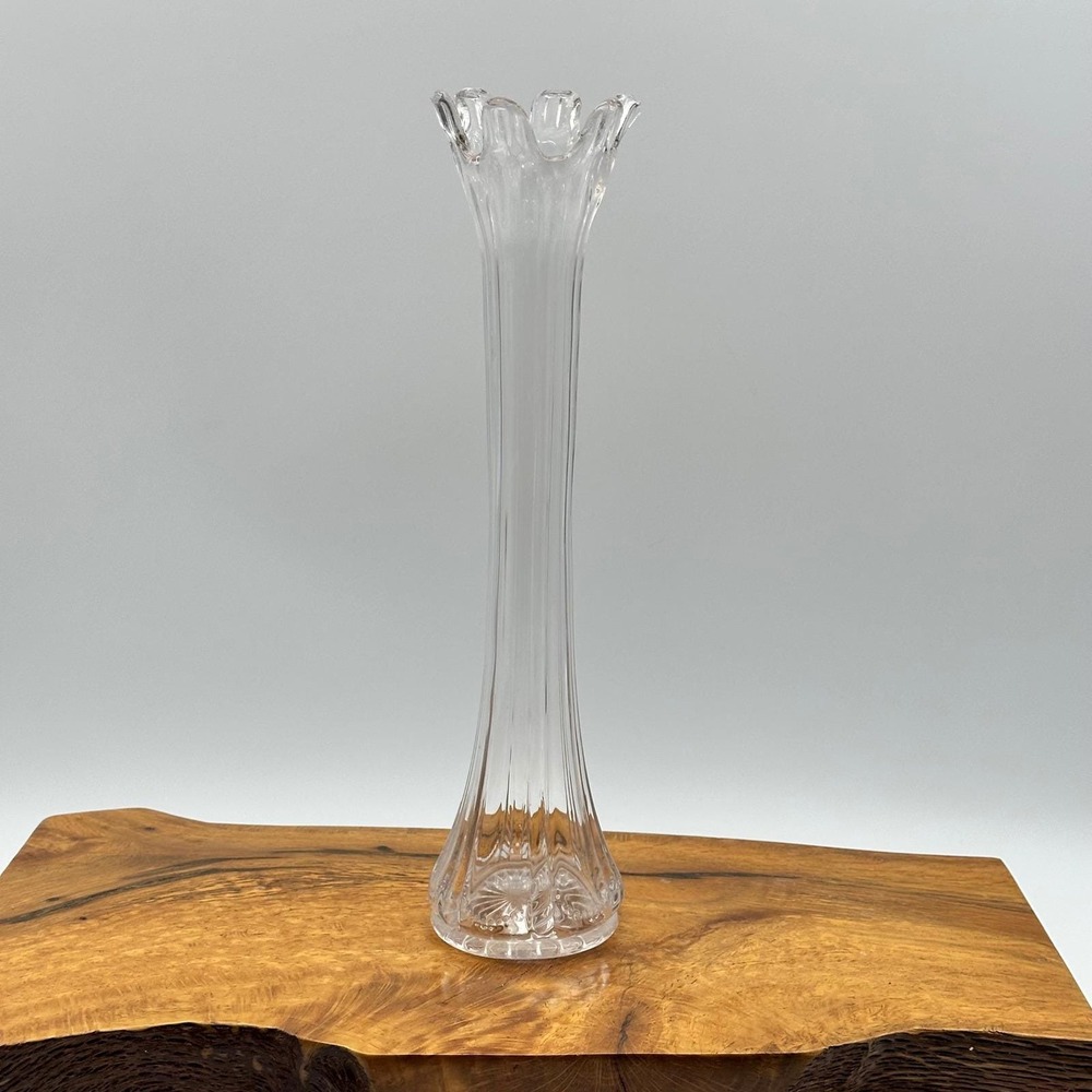Vintage Mid Century Modern MCM Swung Clear‎ Glass Vase 12"